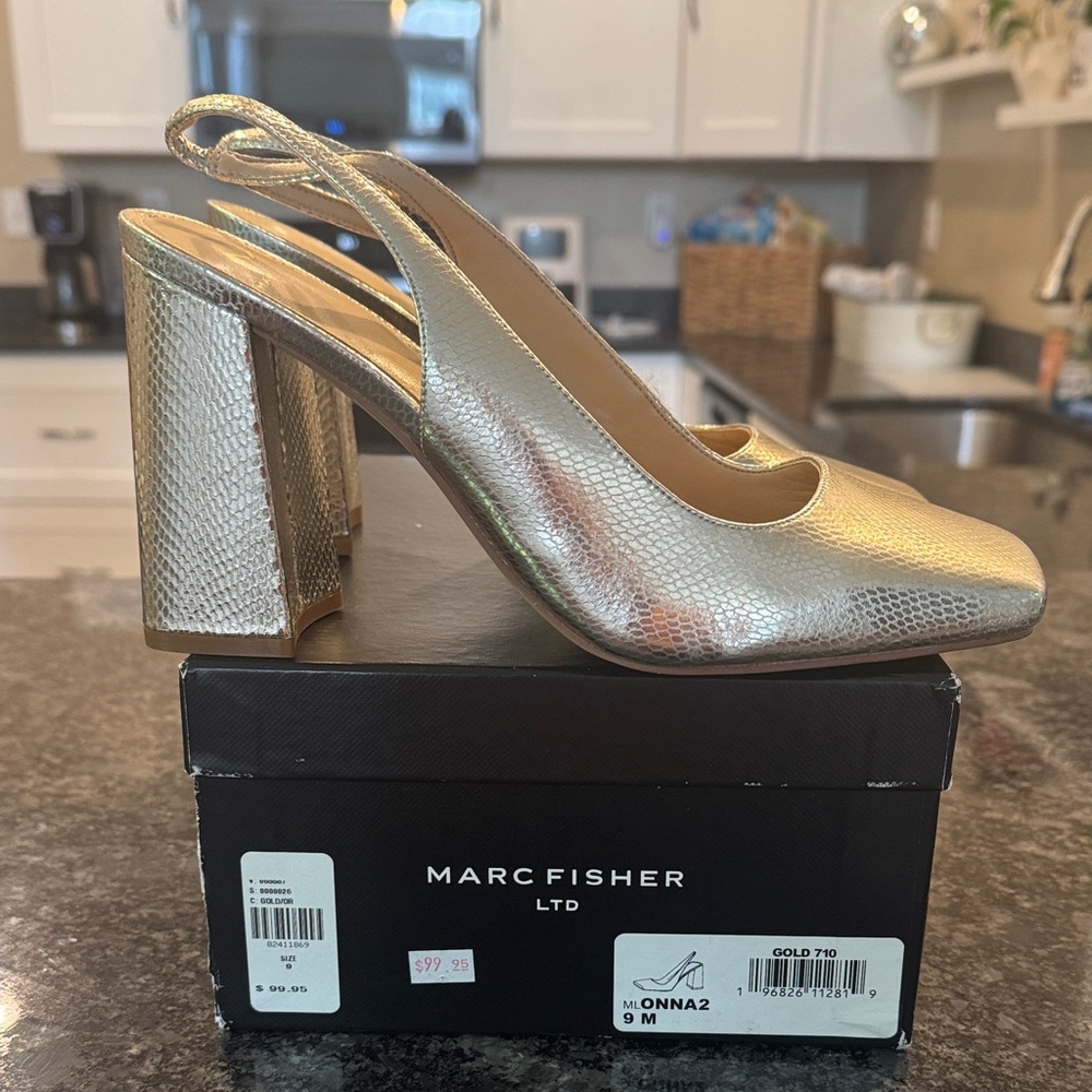 Marc Fisher Metallic Gold Block Heels